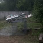 Damaged Sea-Doo personal watercraft awaiting removal in Sylvania, Ohio